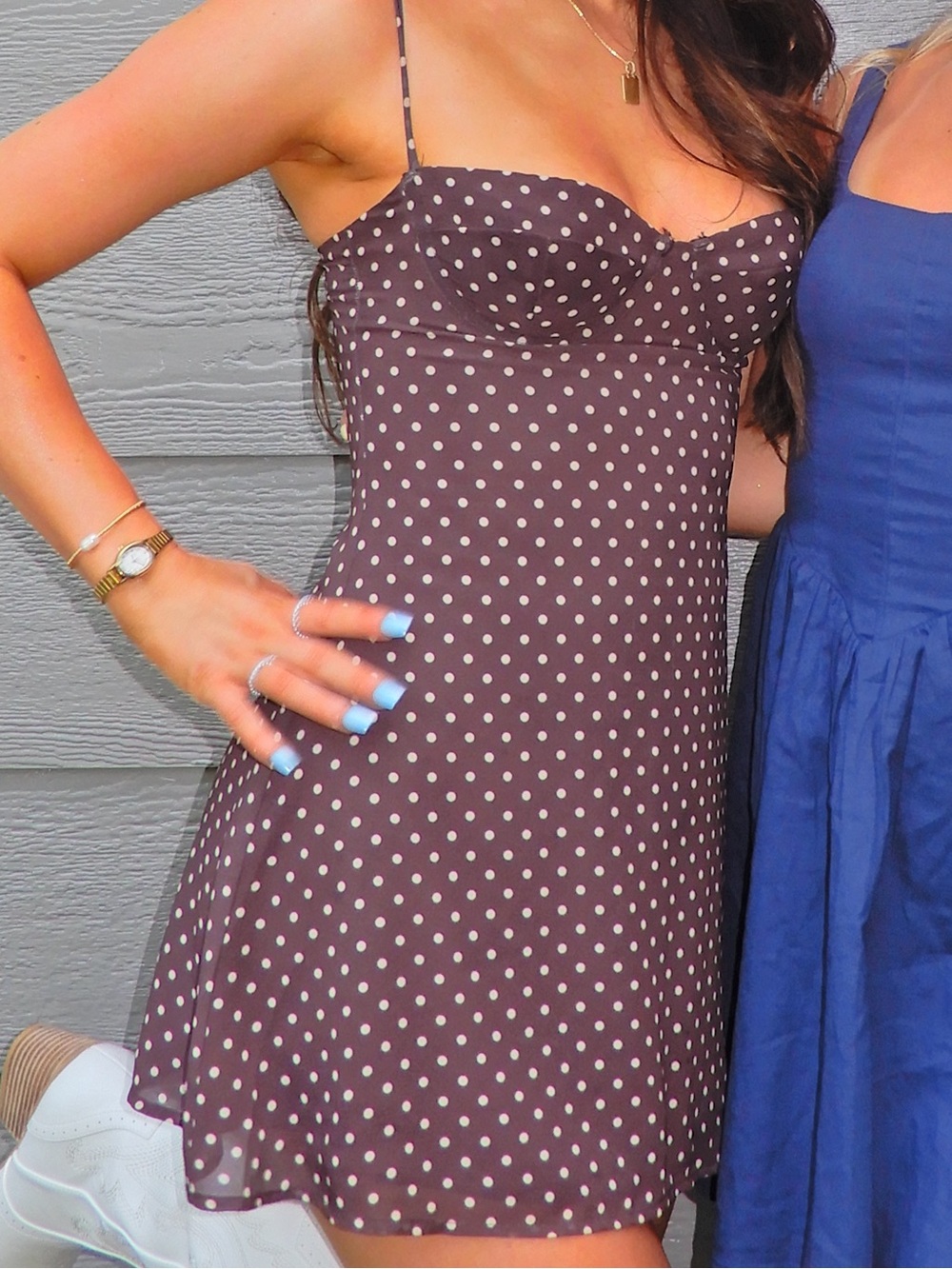“In the Back of my Mind” White Fox Brown Polka Dot Bustier Mini Dress